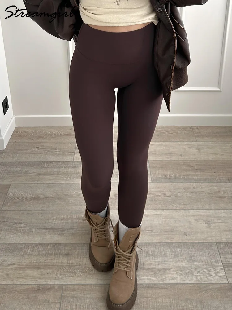 Leggings Sports Women Yoga High Waist Tights With Pocket Sportswear Woman Gym Skinny Pants Brown Leggings For Women Fitness