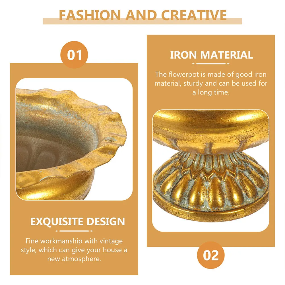 

2Pcs Retro Iron Flowerpot Elegant Urn Planter for Artificial Fresh Dried Flowers Home Wedding Centerpiece Vase Decor