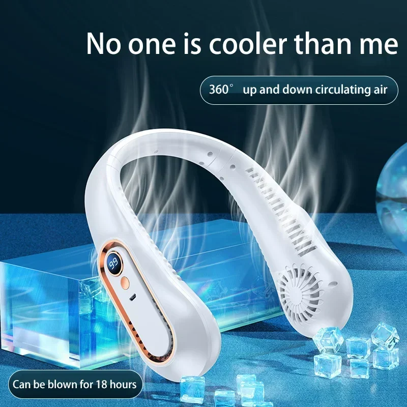 Xiaomi Portable Hanging Neck Fan USB Rechargeable Mute LED Digital Display Power Leafless Mini Electric Fans Summer Air Cooler