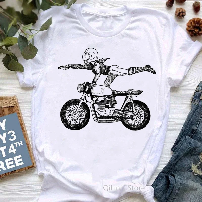 ICH BIN EINE Einfache Frau ICH Liebe Motorrad Und Wein Brief Drucken T-Shirt Frauen Kleidung Aquarell Blumen T-shirt Femme Streetwear