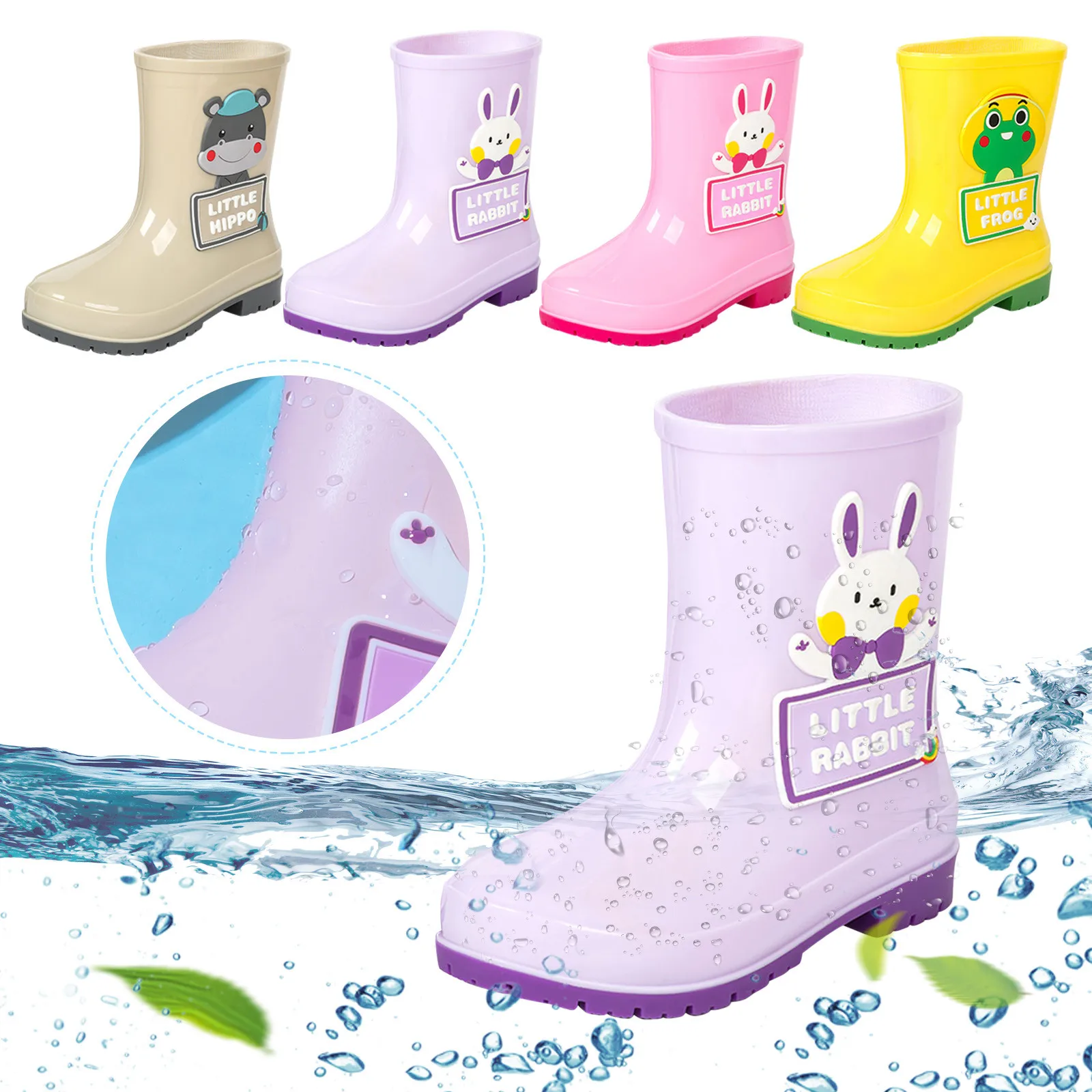 Children Cute Cartoon Rain Boots 2024 Fashion Non Slip Solid Casual Rain Boots Soft Bottom Comfort Rain Boots Toddler Girl Boots