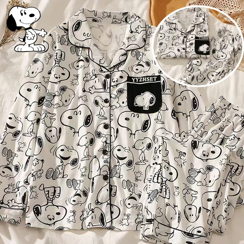 

Пижама Snoopy, модные женские брюки с длинными рукавами, рубашка с отложным воротником, ночная рубашка, женская домашняя одежда для сна с мультяшным принтом