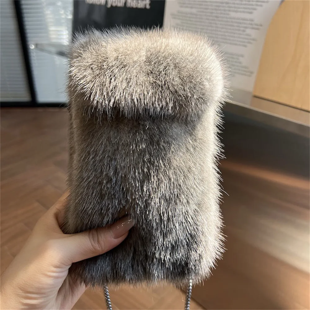 Winter Handbag Ladies Real Mink Fur Bag Crossbody Bags For Women Phone Bag Lady Shoulder Bags Real Fur Bag Female Messenger Bag