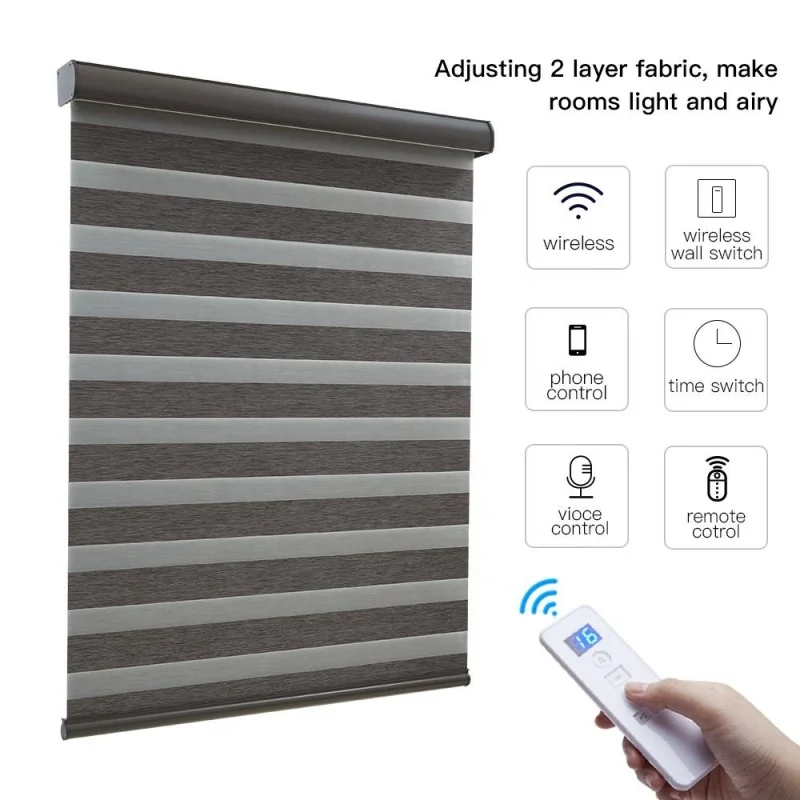 الجملة مخصص الظل العزل الحراري نسيج مقاوم للماء مساعد المنزل تويا زيجبي موتور الكهربائية زيبرا الستائر للمنزل