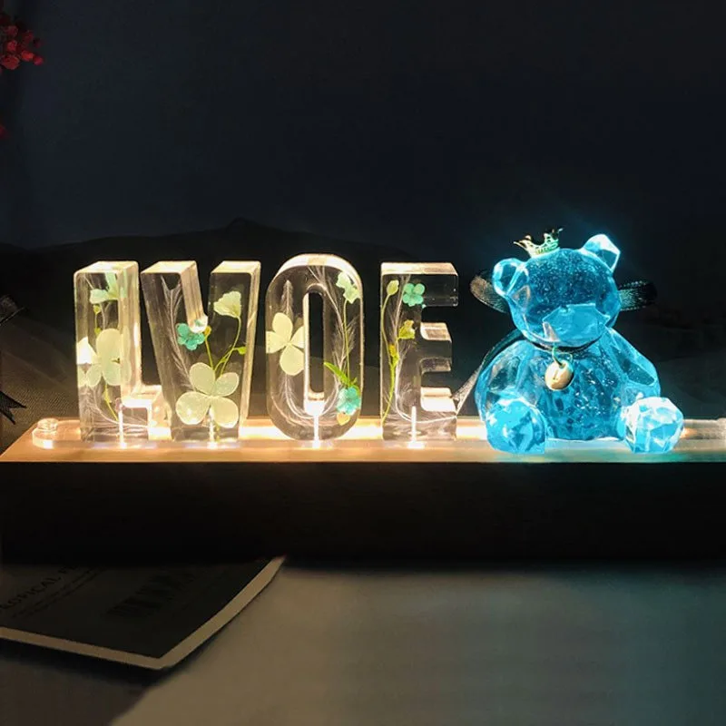 Custom Name Letter Lamp Personalized Handmade Mother\'s valentines day gift Resin Dry Flower Warm Color Led Flower Night Lights