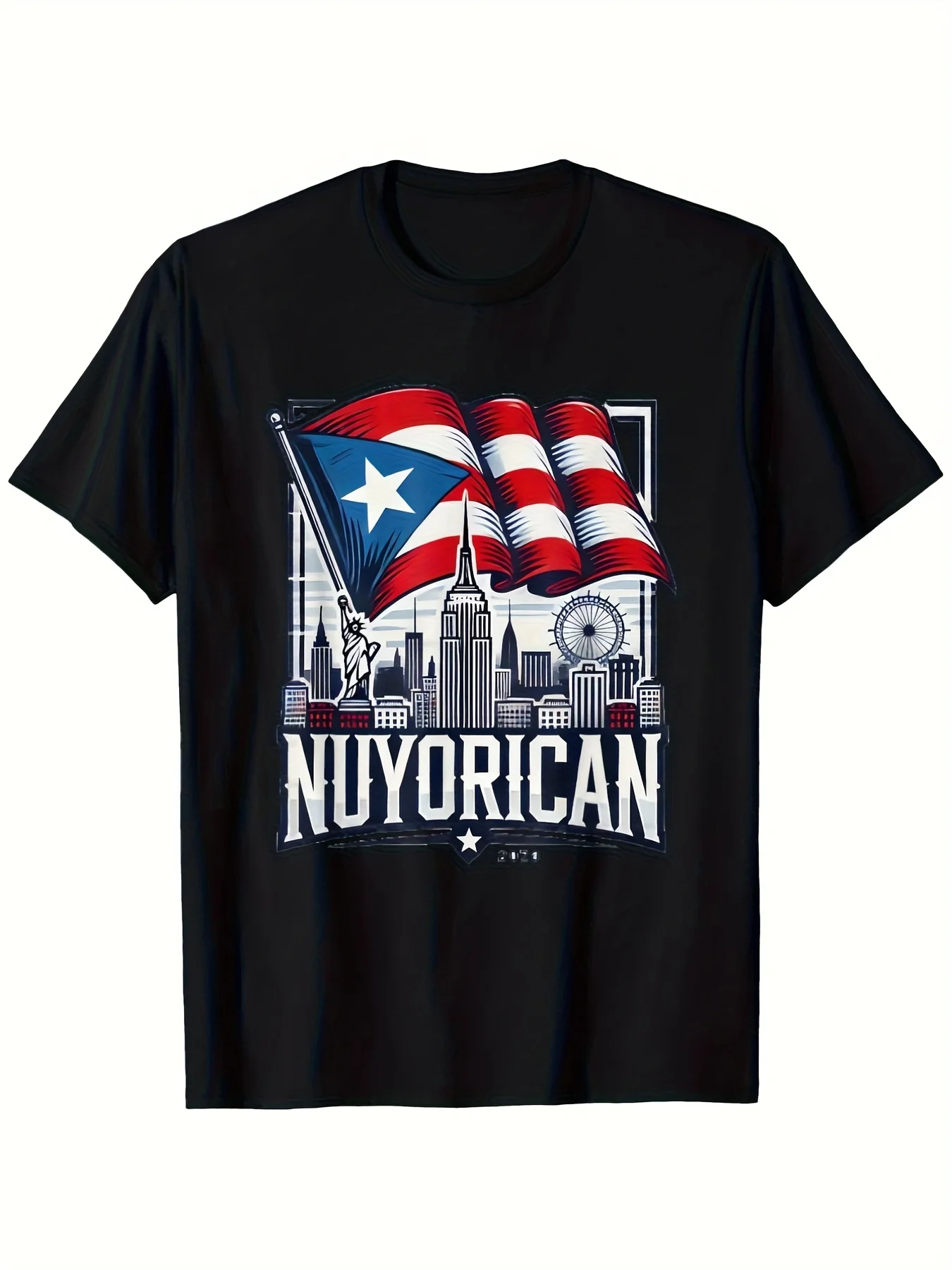 New York Puerto Rico Flag Background Puerto Rican Themed T-Shirt Unisex T-Shirt Pure Color [Plus Size] Slogan Print Casual Short-Sleeve T-Shirt Breathable Summer Fabric Regular Fit Casual Wear Daily Comfort Experience Non-Transparent Fabric, Plus Size