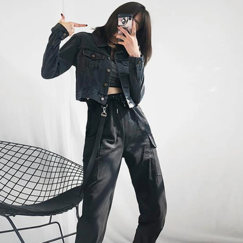 

Базовые куртки Джинсовый крой Harajuku Ретро Стильные карманы Укороченный отложной воротник Популярная новейшая популярная нежная верхняя одежда в консервативном стиле