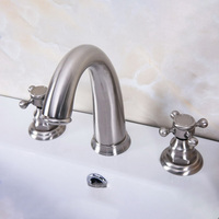 Brushed Nickel Brass Widespread Deck-Mounted Tub 3 Holes Dual Cross Handles Kitchen Bathroom Tub Sink Basin Faucet Tap mbn014