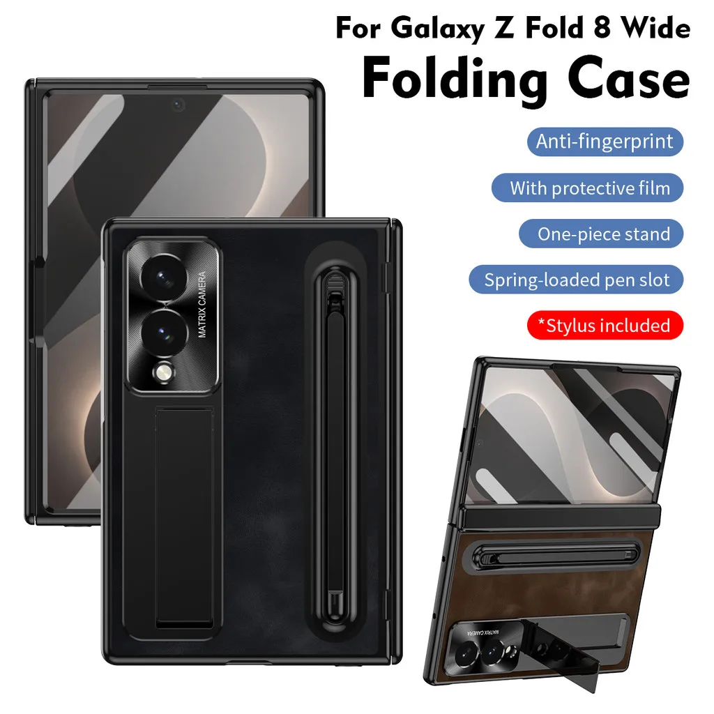 

With S Pen Stand Case For Samsung Galaxy Z Fold 8 Wide TriFold Fold 7 6 5 4 3 6 Slim W25 5G Vintage Leather Hinge Cover