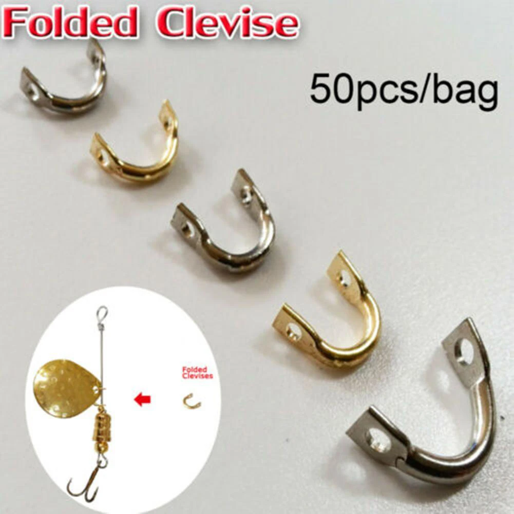 50 Stück gefaltete U-förmige Clevis-Ringe für Angelköder, Schnellwechsel-Spinner-Clevis, Angel-Spinner-Clevis, Spinnerbait-Köder-Werkzeuge