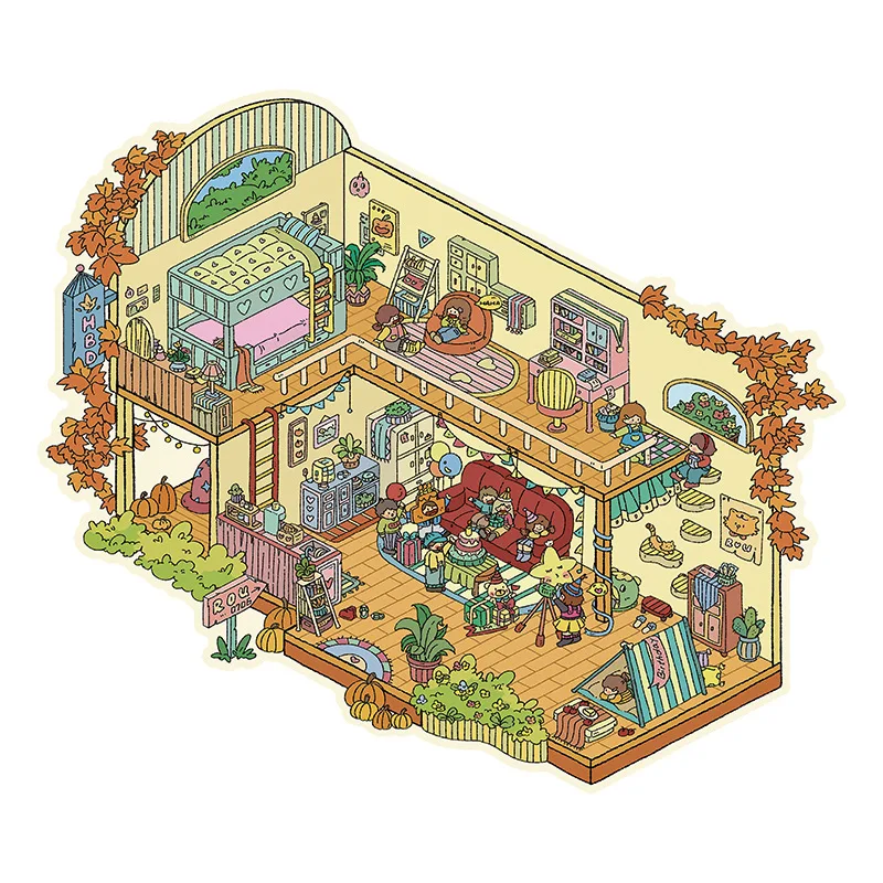 Card Lover 4 Pcs [Happy Life Series]3D Lovely Deco Stickers PET Sticker Paper Scrapbooking Material Scrapbook Kit