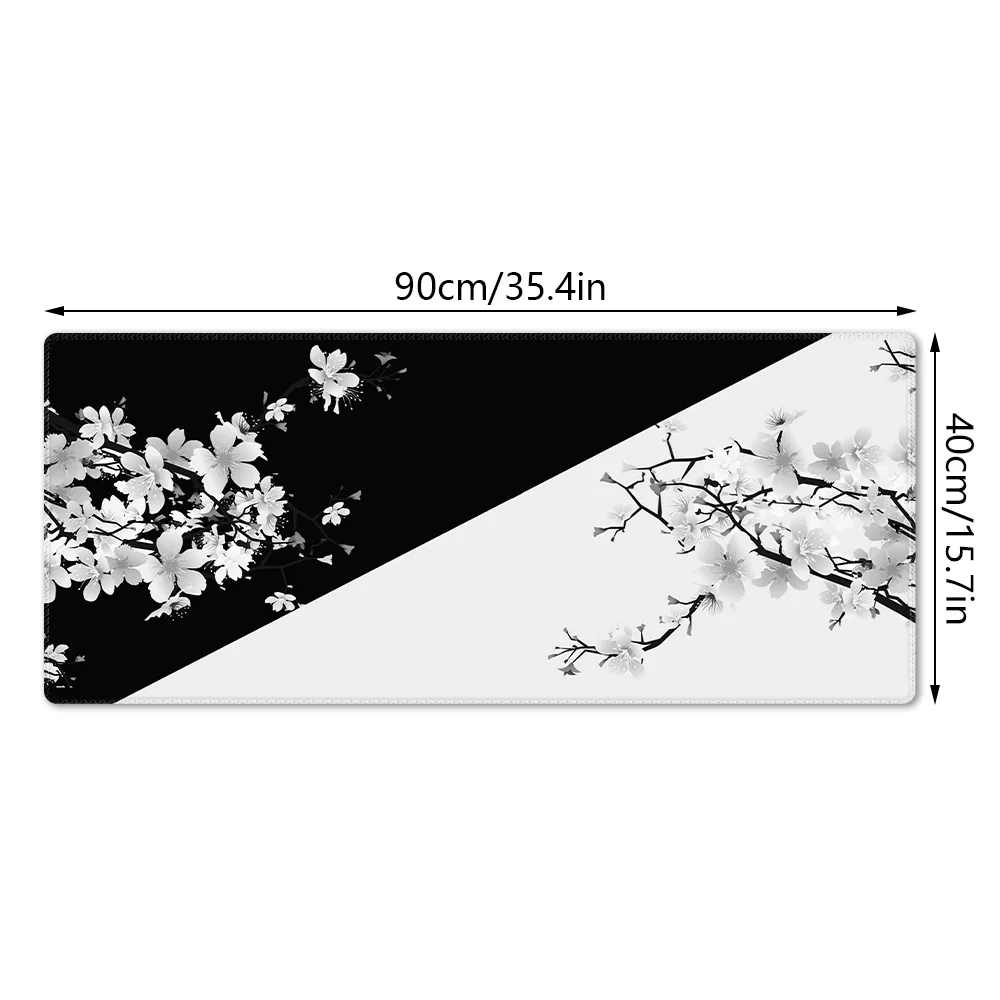 Black and White Cherry Blossom Gaming Mouse Pad, Extended Large Mouse Mat Desk Pad, Long Non Slip Base Mice Pad（35.4*15.7 Inch）