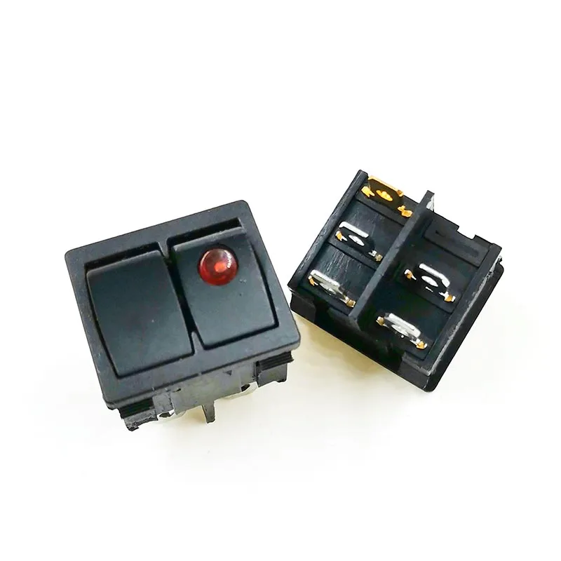 KCD5 Dual Power Rocker Switch 2 Mode 5 Pins Reset Cat Eye Red Light Copper Double Row Warped Plate Ship Type Switches