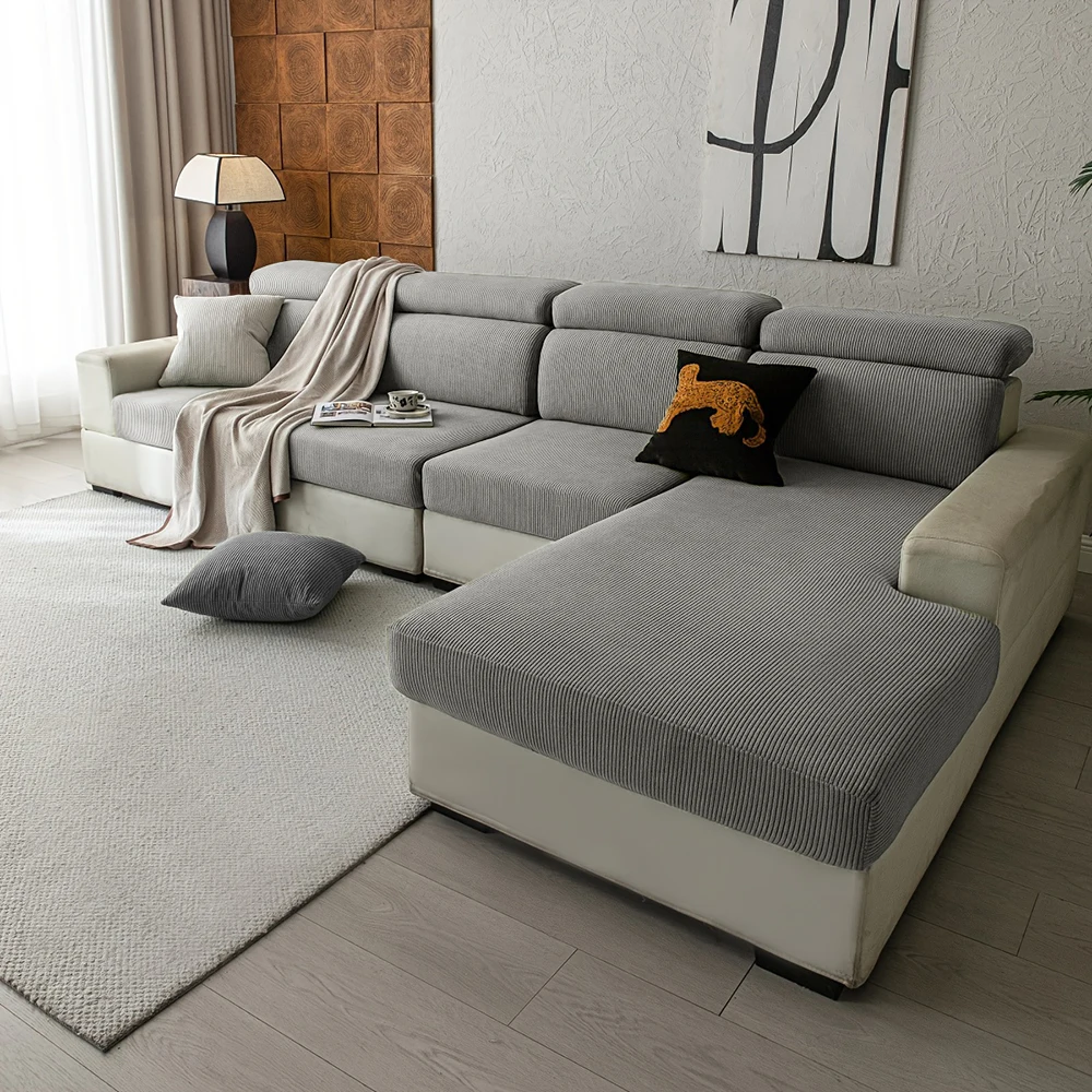 Striped Jacquard Sofa Covers Solid Colors Sofa Seat Case Elastic Sectional Sofa Slipcover Removable Case Living Room Home Decor