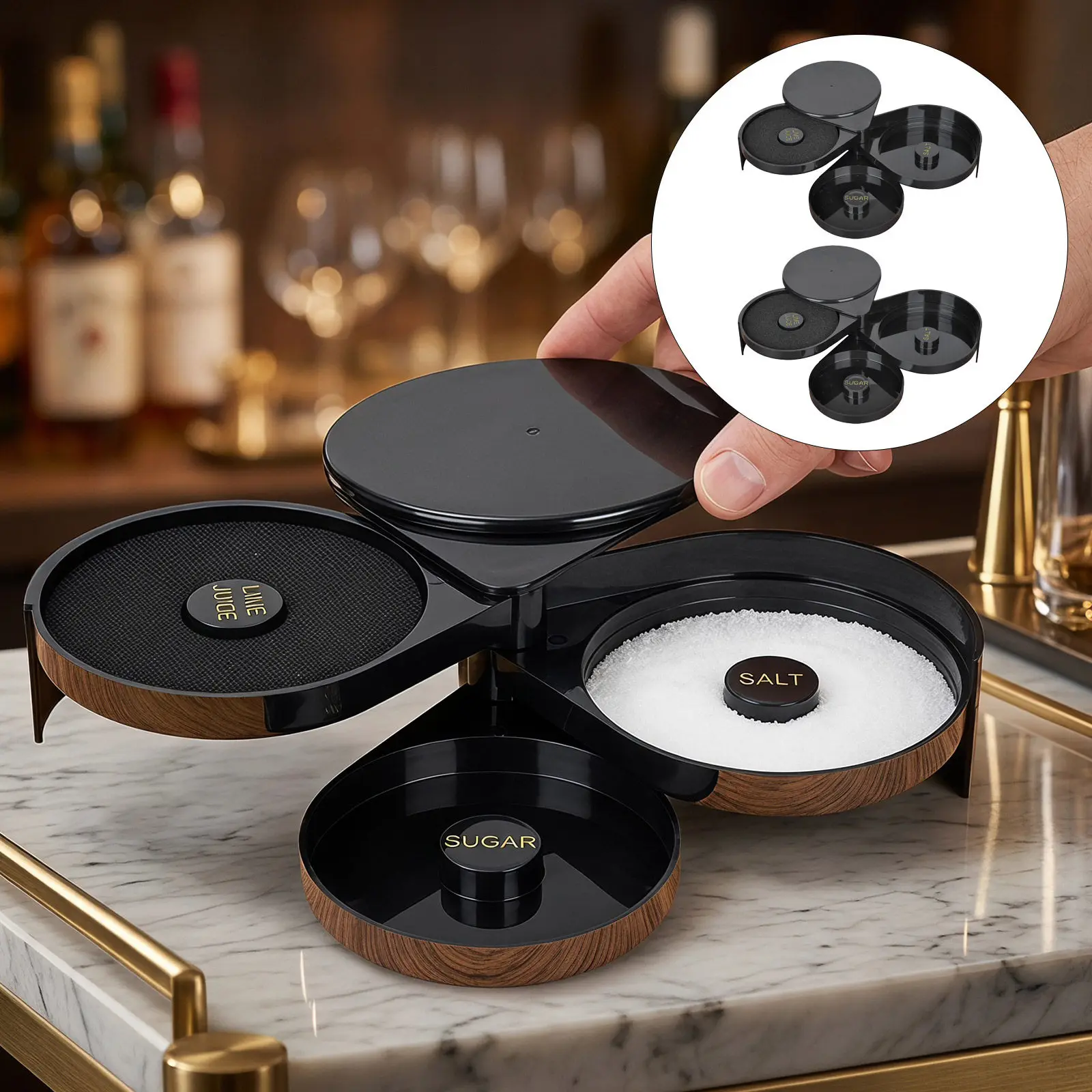 2 Pcs Cocktail Seasoning Tools Salt Rimmer Bar And Sugar 3-tier Glass With Sponge Abs Rimmers For Drinks Cocktails