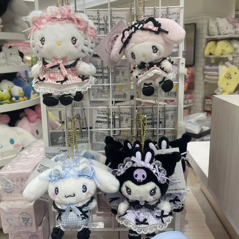Licensed Sanrio Lolita Plush Keychain Cinnamoroll My Melody Kuromi Hello Kitty Lace Dress Stuffed Doll Pendant Birthday Gift