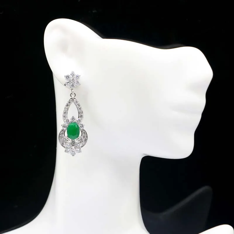 Buy 4 Get 1 Free 40x13mm Pretty Real Green Emerald Blue Sapphire Red Ruby White CZ Women Wedding Silver Earrings