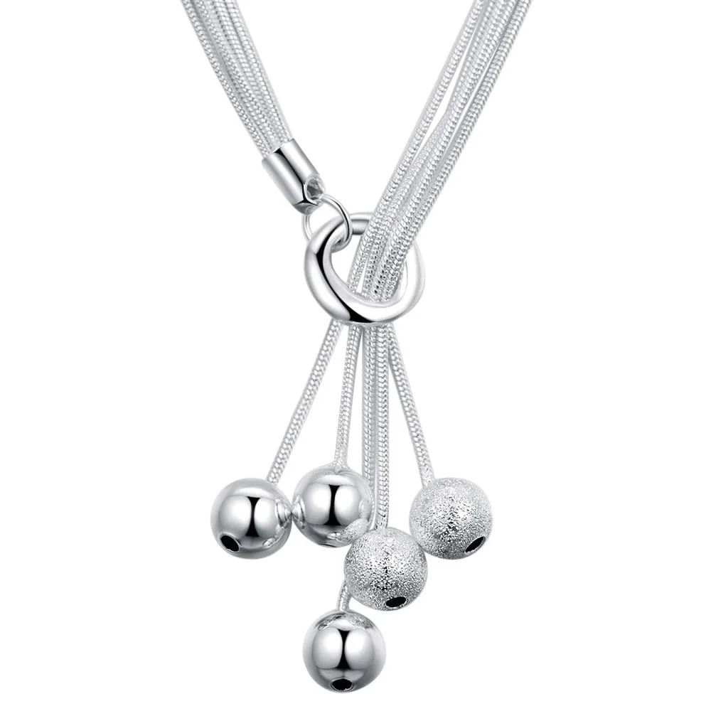 New Silver 925 Beads Pendant Necklace Five-banded snake chain For Women Man Fashion Wedding Party Charm Jewelry