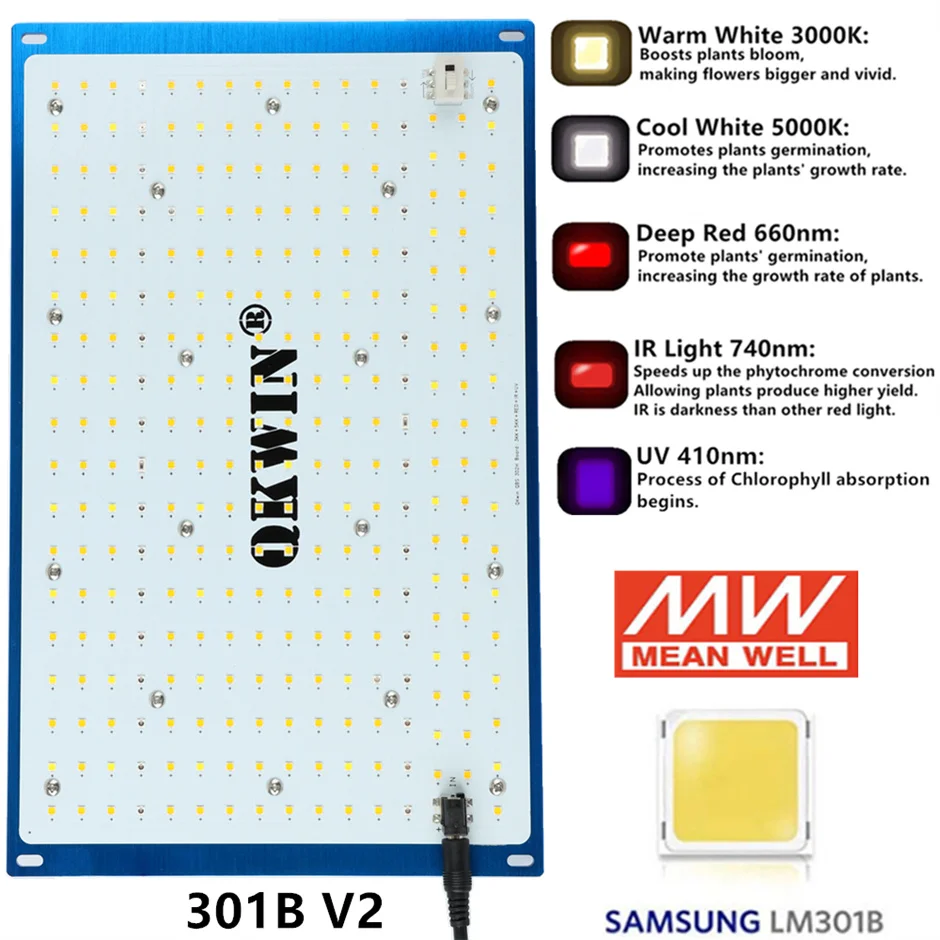 QKWIN-Full Spectrum LED Grow Lights para plantas de interior, Samsung Bead, 120W, LM301, 2023, dia de compras