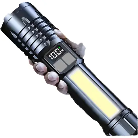 High Power LED Flashlight Powerful TYPE-C Rechargeable COB Flashlight With Side Light Torch For Outdoor Camping Hiking