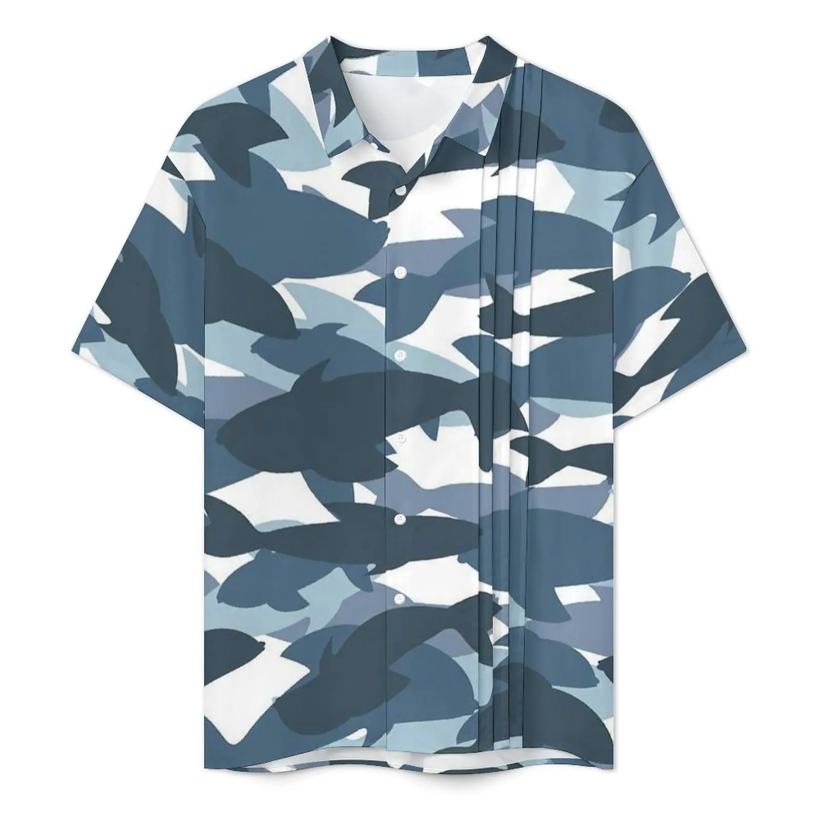 Hawaiian Shirt Beach Shark Art Blouses Camouflage Sharks Trendy Casual Shirts Men Short-Sleeved Harajuku Oversize Clothing