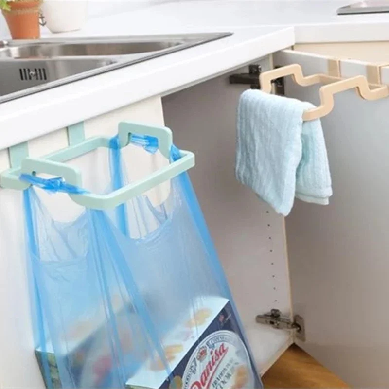 Plastic Cabinet Hanging Garbage Bag Rack Kitchen Cupboard Door Back Trash Storage Rack Garbage Rubbish Bag Holder Organizer