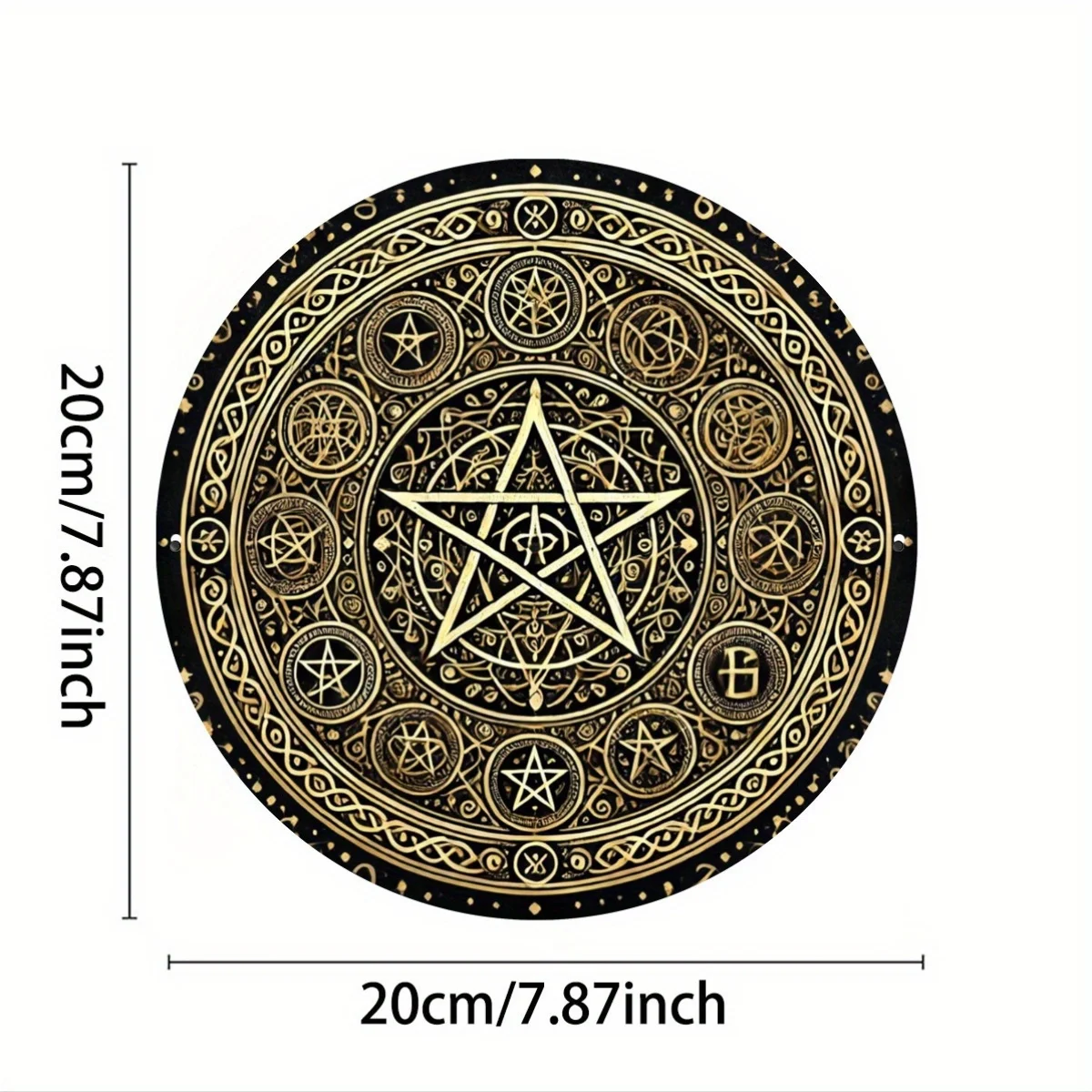 Wiccan Pentacle Wall Art Decor - 8 Inch Iron Nordic Mythology Inspired Metal Plaque for Home, Room, Cafe, Restaurant, Garage, Ba