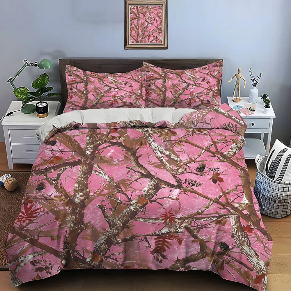 

Pink background with branches and leaves Bedding Set for Kids Luxury Gift 3pcs Digital Print Comforter Set Soft Comfortable