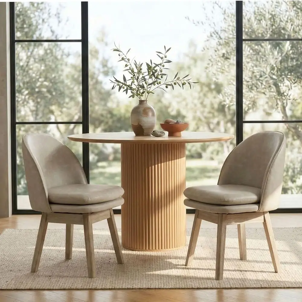 

Вращающиеся обеденные стулья в стиле середины века, 19 дюймов, с обивкой из искусственной кожи, серые, комплект из 2 штук