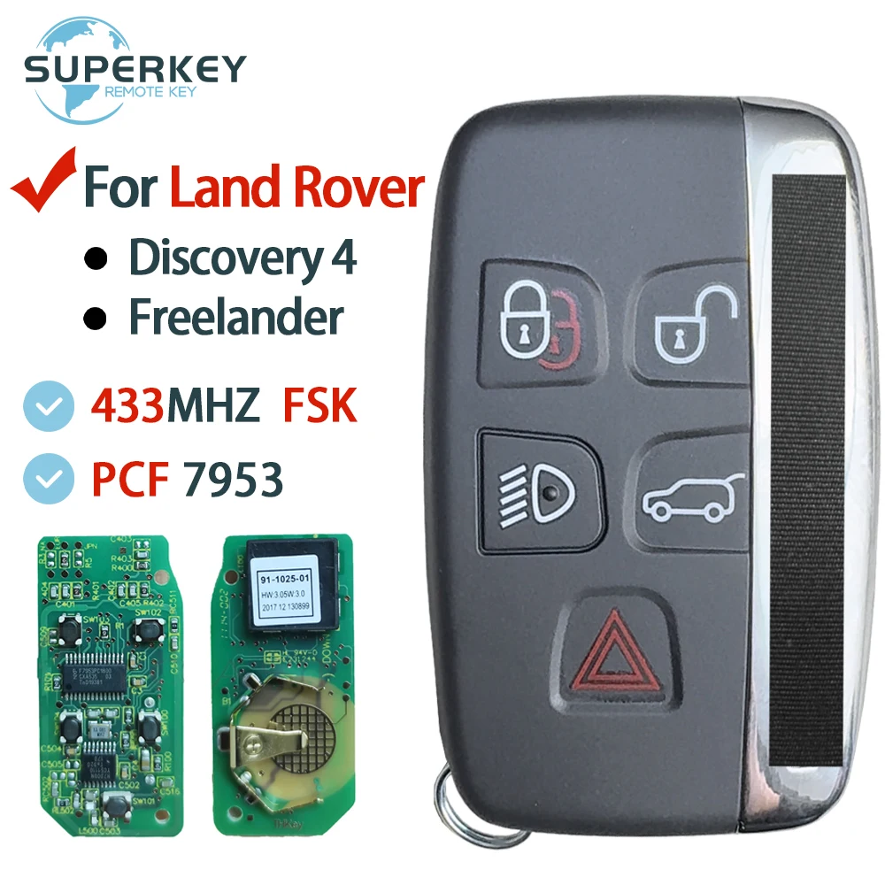 For Land Rover Discovery 4 Range Sport Evoque Freelander 5 Buttons With OEM Shell Remote Smart Car Key 315 433MHz ID49 PCF7953