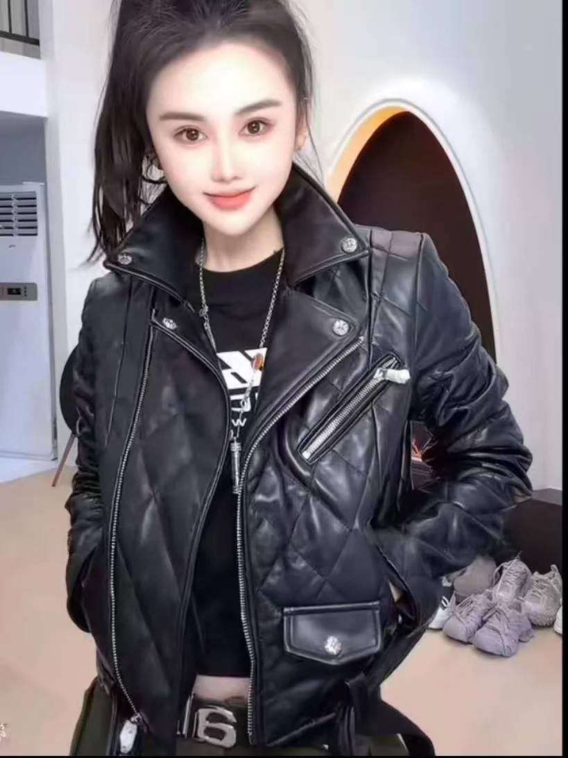 

Ning 2025 New Sle Women's Leather Jaet eepskin Coat Luxury Feel Small Size Genuine Leather Long Sve Zipper