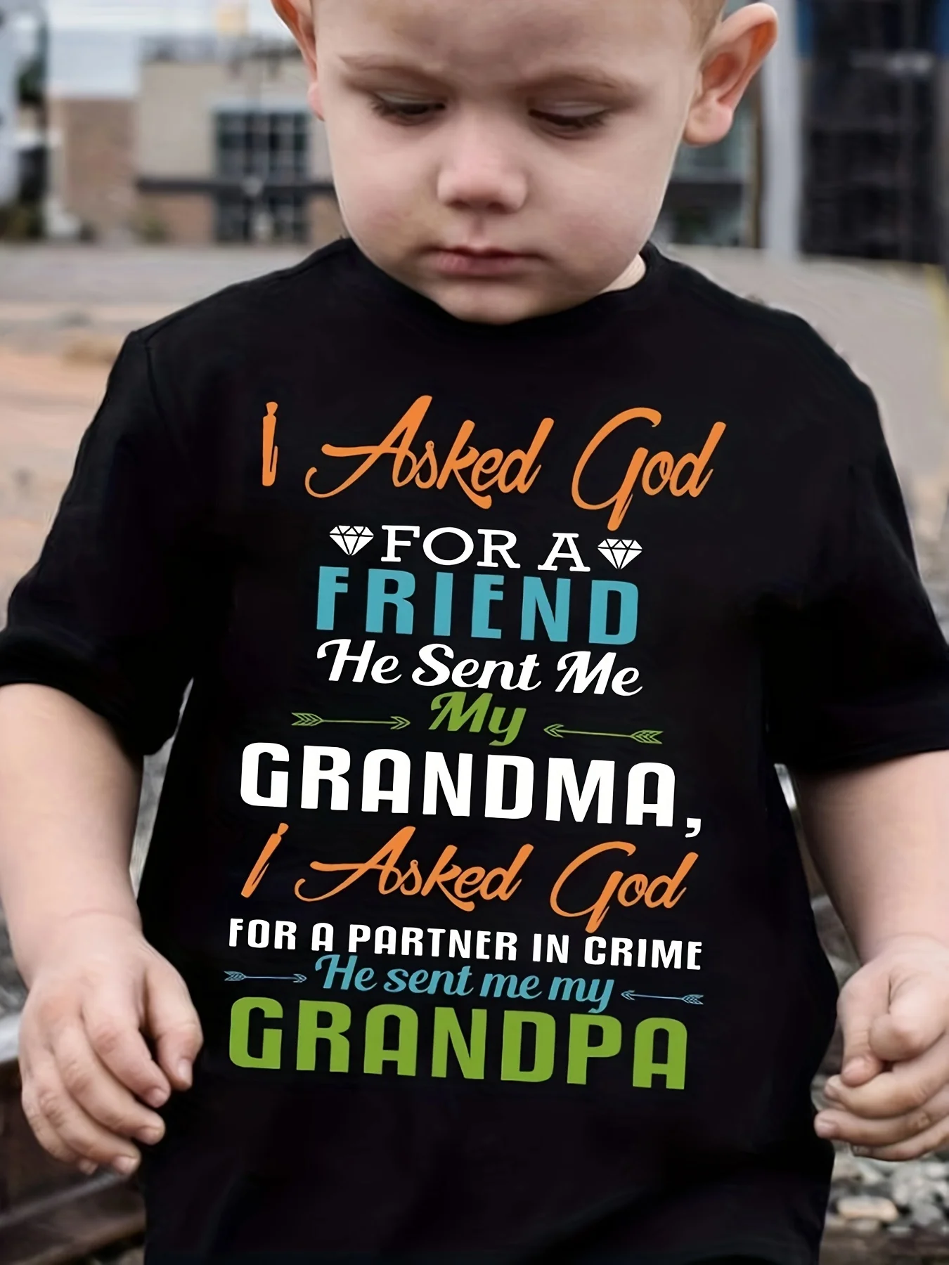 Boys I‑Asked‑God‑For‑A‑Friend‑Letter‑Print Comfort Casual Summer Crew‑Neck Short‑Sleeve T‑Shirt