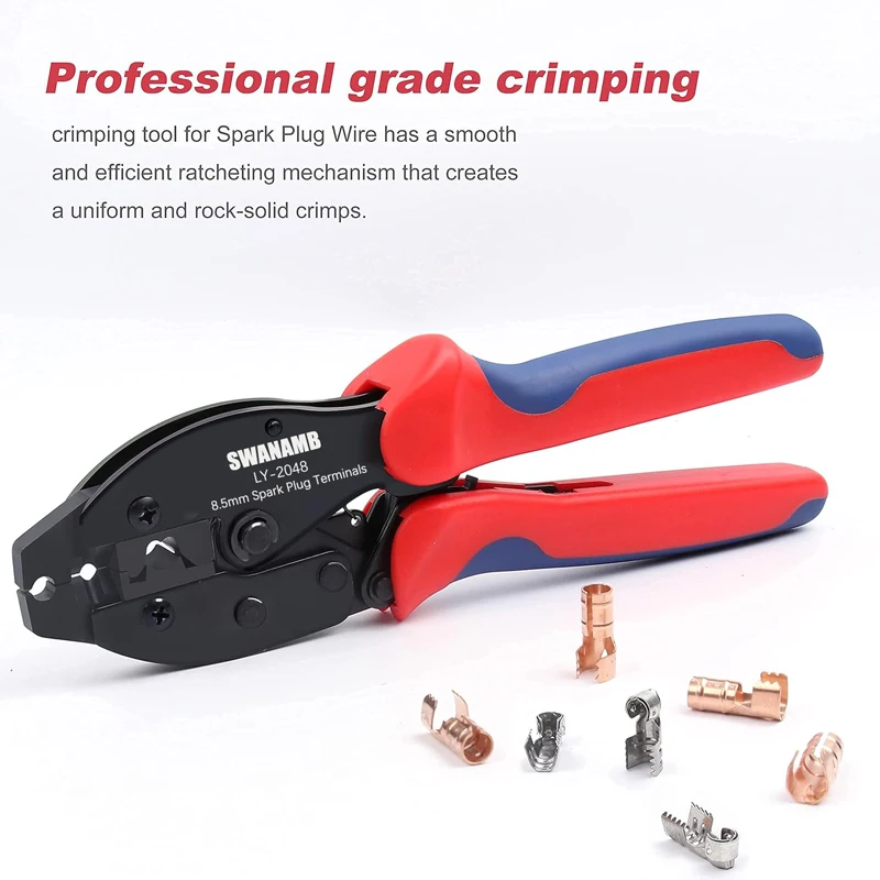 Spark Plug Wire Crimper,Crimping Pliers for Spark Plug Stripping Tool LY-2048 Spark Plug Wire Crimper-Ratchet Wire Terminal Crim