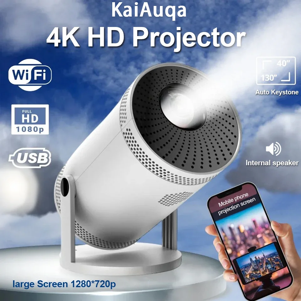 

Портативный проектор KaiAqua 4K с интеллектуальной технологией, двойным Wi-Fi 6, 290 ANSI, BT5.0, 1080P, 1280*720P для домашнего кинотеатра и улицы, новинка 2026 года