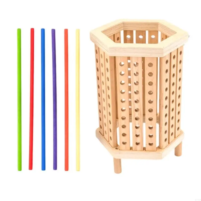 D7YD Educational Hexagon Stapelblöcke Holz farbenfrohes Spielzeug für Kinder Vorschulalter, um Farbenformen und Stabilität zu