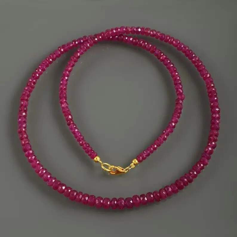 

Natural Red Ruby Round Faceted Beaded Necklace (2*4mm)