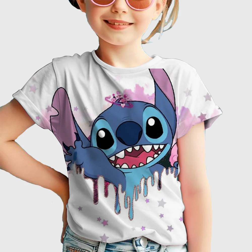 

Летние детские футболки с 3d принтом Disney Stitch, футболка для детей 1–14 лет, детские топы в мультяшном стиле, футболки с короткими рукавами, детская футболка