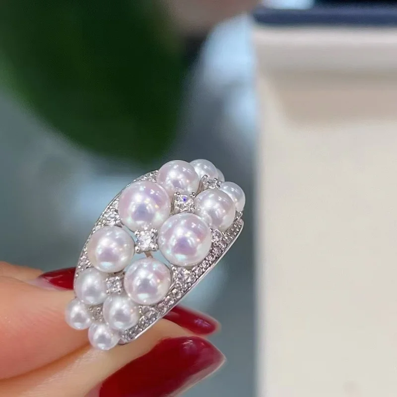SGARIT Aurora Freshwater Pearl Ring 925 Sterling Silver Natural Pearls Gold Plated Women's Ring Elegant Dainty Jewelry