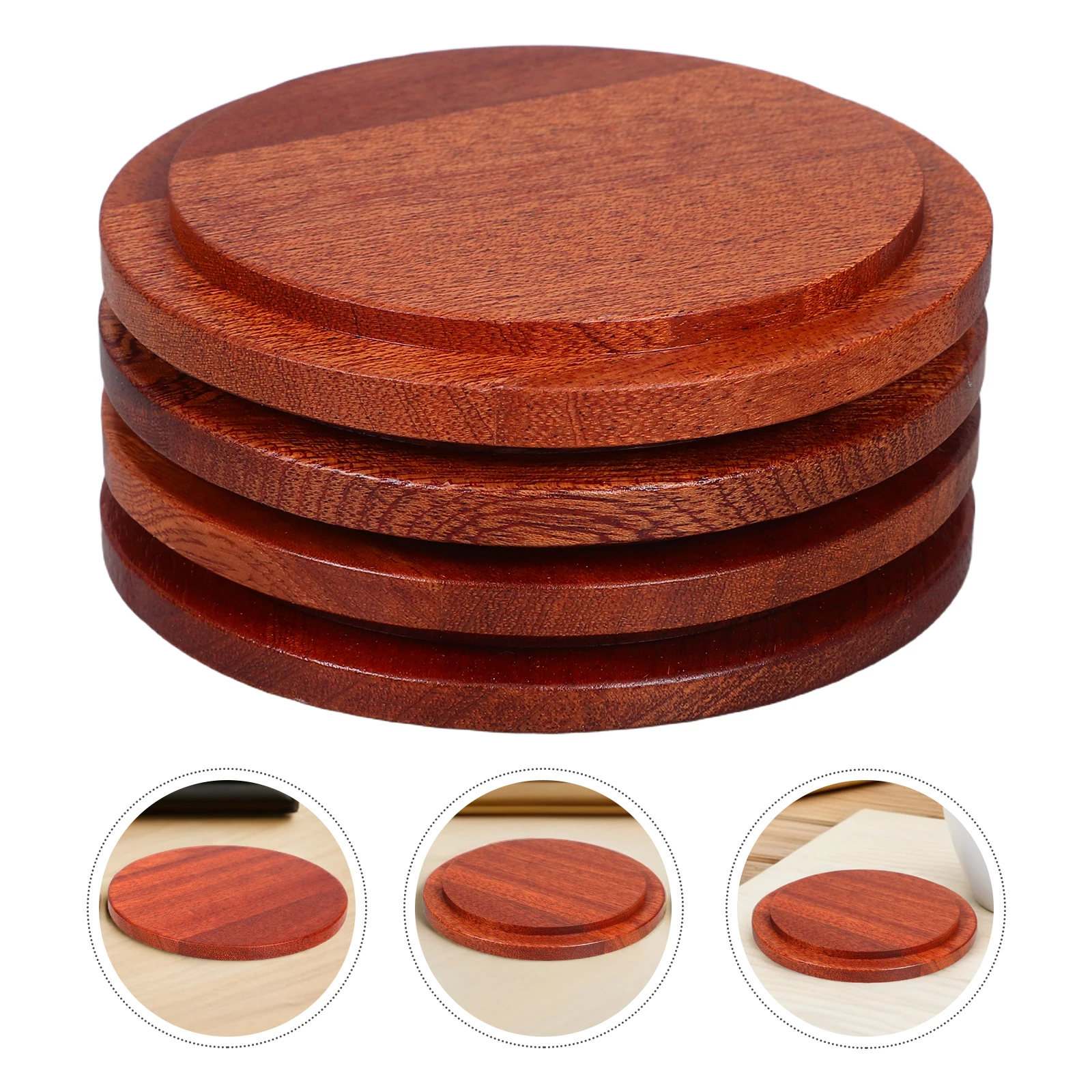 

4pcs Wooden Cup Covers Solid Wood Reusable Round Mug Lids Replacement For Coffee Tea Glass Drinkware Universal Fit Heat