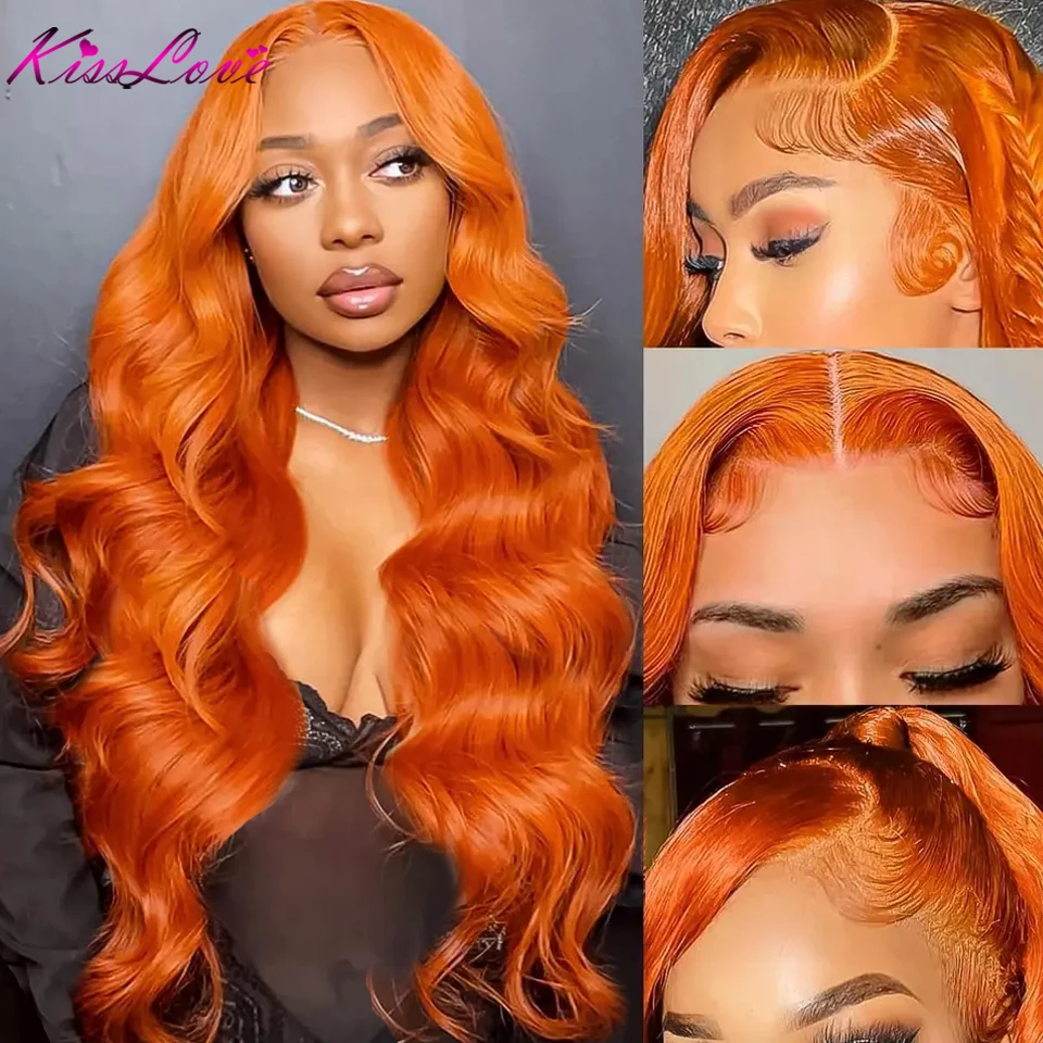 250 Density Orange Ginger HD Transparent Lace Frontal Wig Colored Human Hair Wigs Brazilian Body Wave 13x6/13x4 Lace Front Wig