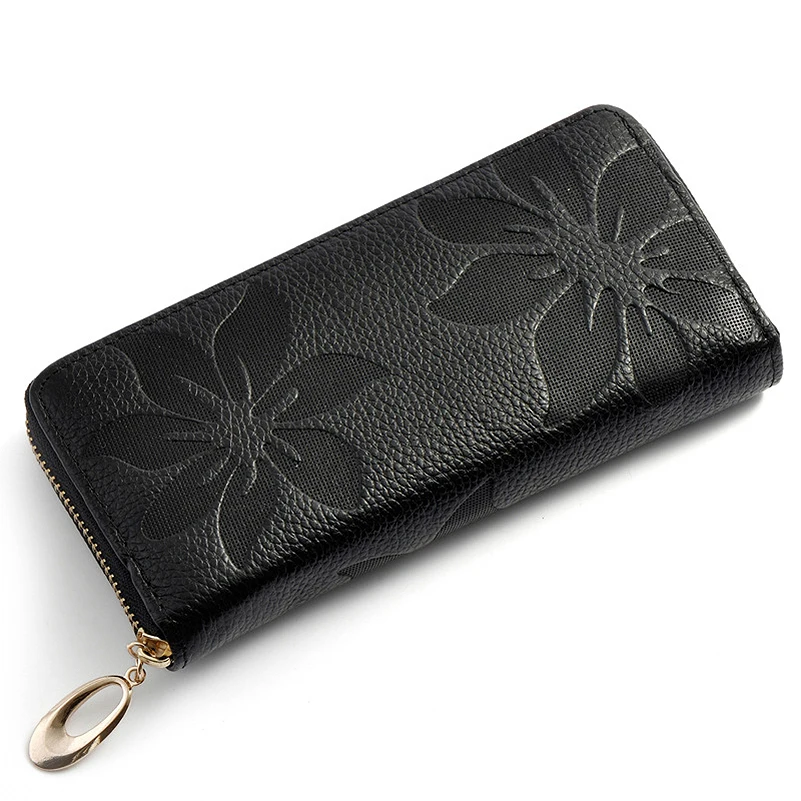 Western Flower Embossed Leather Women Wallet Fashion Large Capacity Card Slot Purse for Ladies