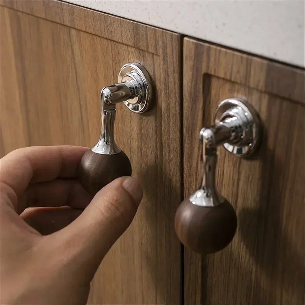 Vintage - Style Walnut Handle, Silver Brass Chrome - Plated Furniture Handles for Cabinets and Wardrobes
