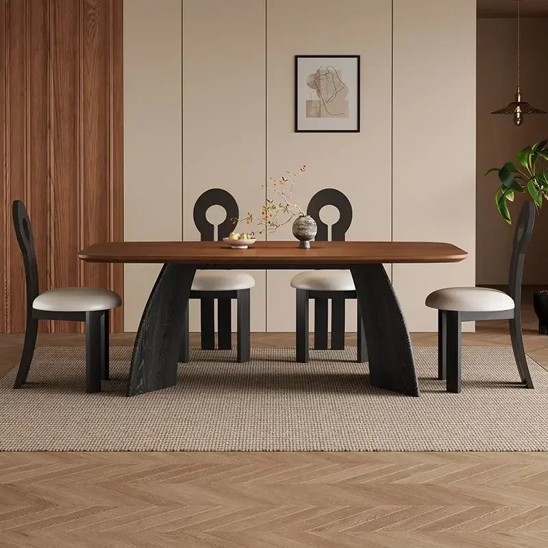 Medieval style solid wood dining table and chairs household French small apartment rectangular rock slab dining table modern sim