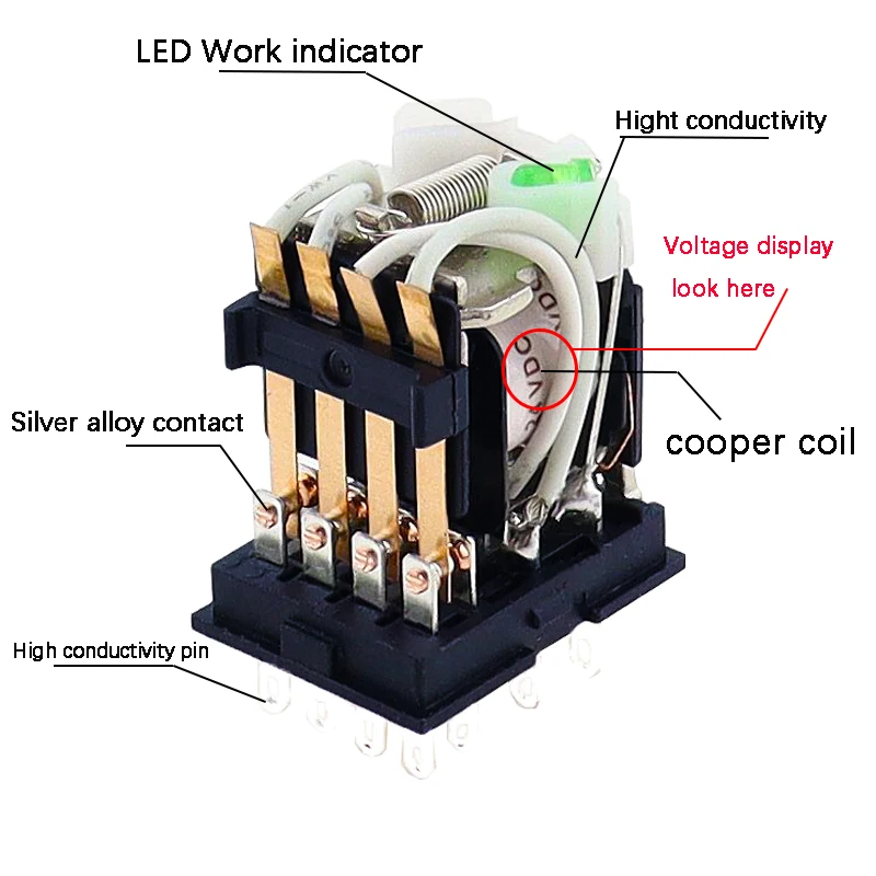 1PCS LED MY4 General Purpose Relay 4pdt,14pins relais AC/DC 12V 24V 36V 48V 110V 220V 380V MY4NJ relay switch