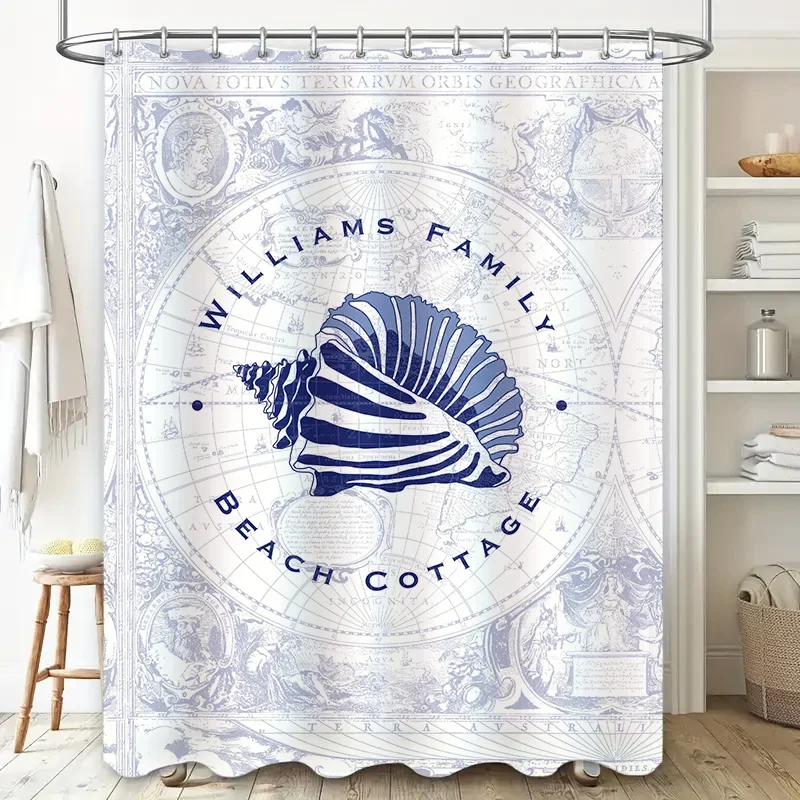 

Карта морской ракушки, набор занавесок для душа, персонализированный для семейного декора пляжного дома, украшение дома, водонепроницаемая ткань 180x230 см