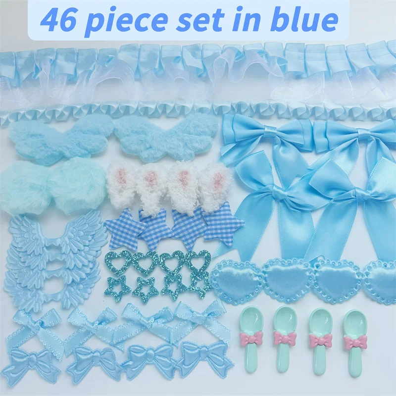 46-Piece Set of Plush Hand-Kneaded Bunny Ears, Bows, Wings, Mixed Cute Materials, Clear Material Package, Handmade Material Accessories Set