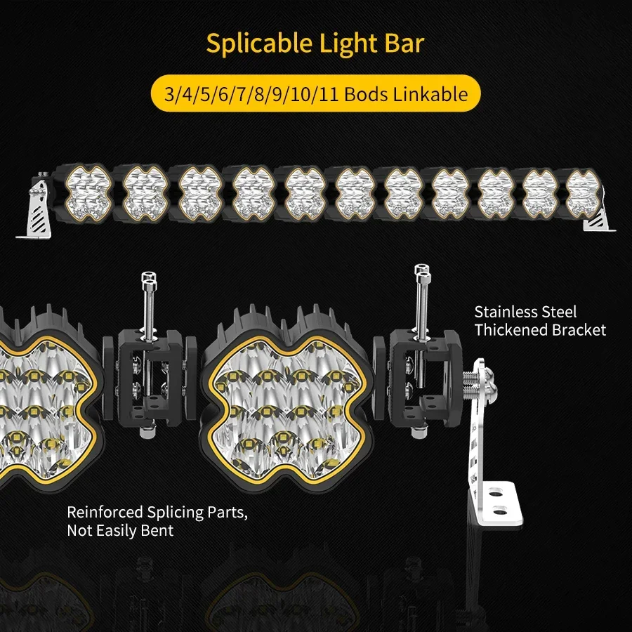 HAOLIDE Modular LED Light Pods LED Work Light Amber Yellow DRL 6000k  LED Light Bar Kit Auxiliary for Wrangler off-road use