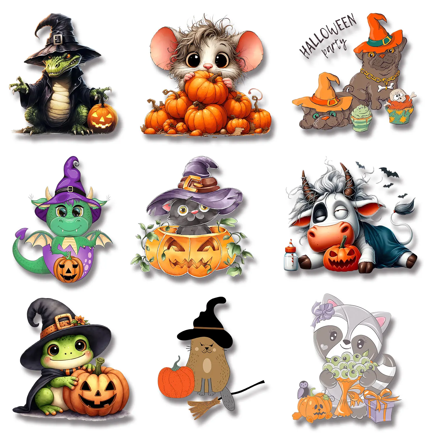 Cute Cloth Patch Halloween Animal Cartoon Dinosaur BOO Witch Cat Rabbit Gift Iron on Decals Colorful Creation DIY Decoration