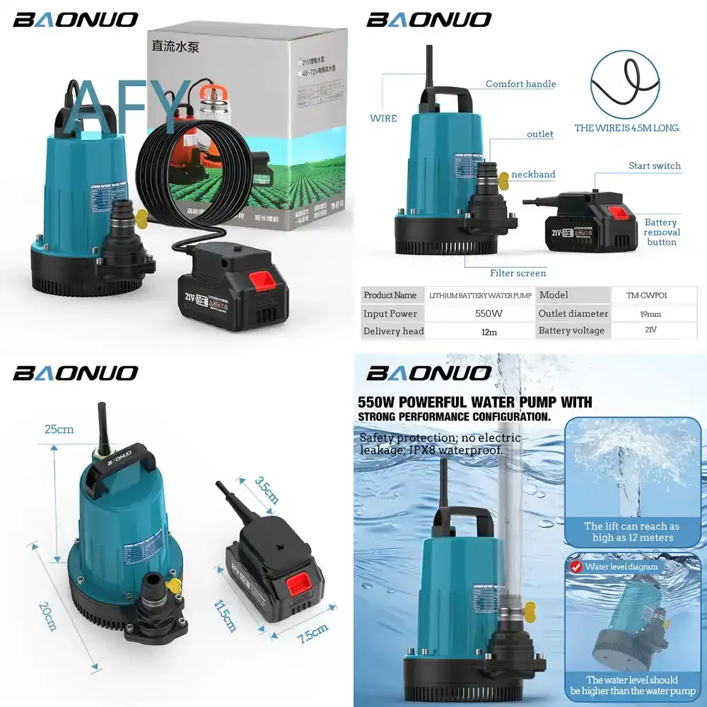 Lithium Battery Submersible Pump for Portable Self-Priming Multi-Function Water Transfer Fish Tank Cleaning Garden Irrigation