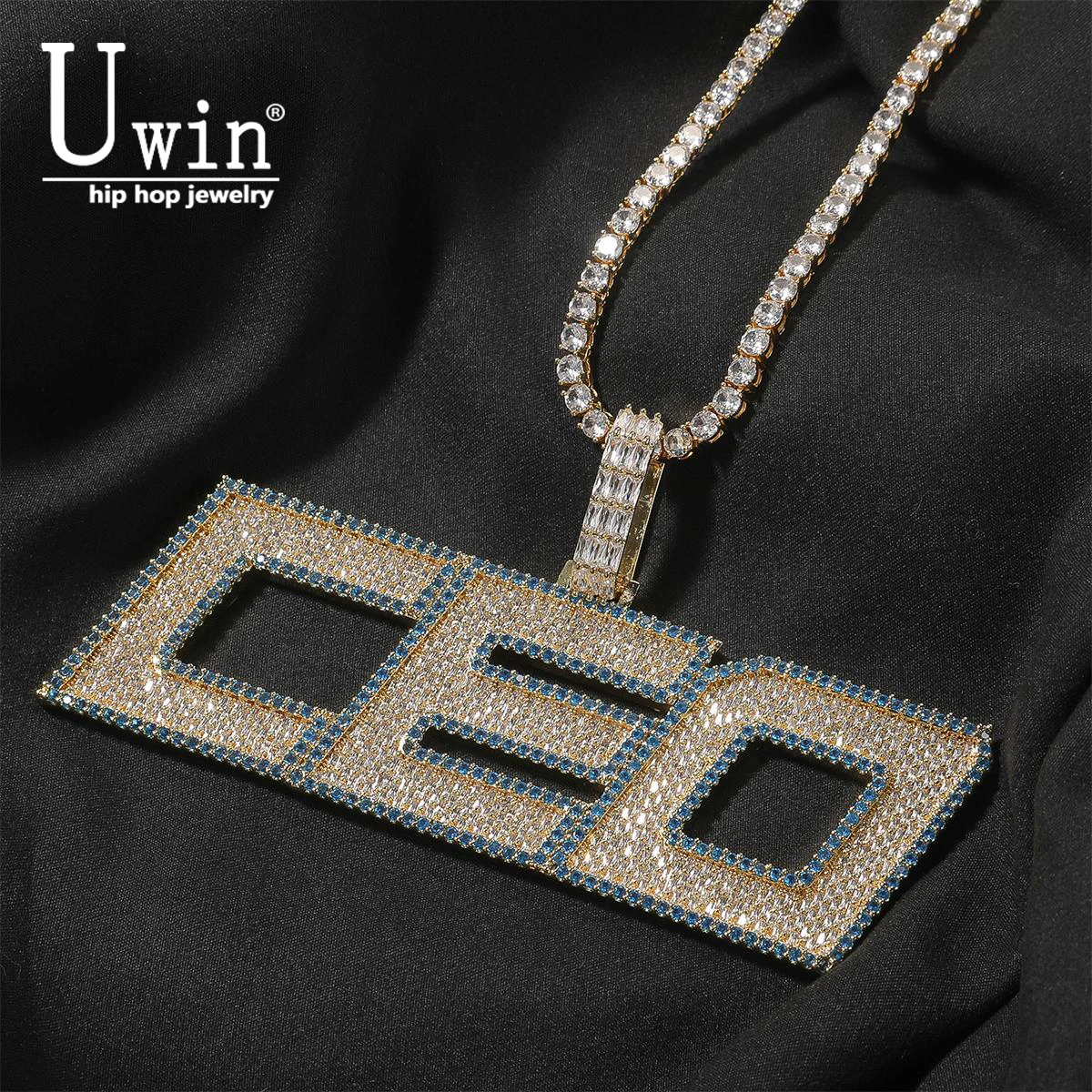 

Uwin Custom Slanted Letters & Numbers Necklace Micro Paved Cubic Zircon Personized Stone Color NamePlate Necklace Hiphop Jewelry